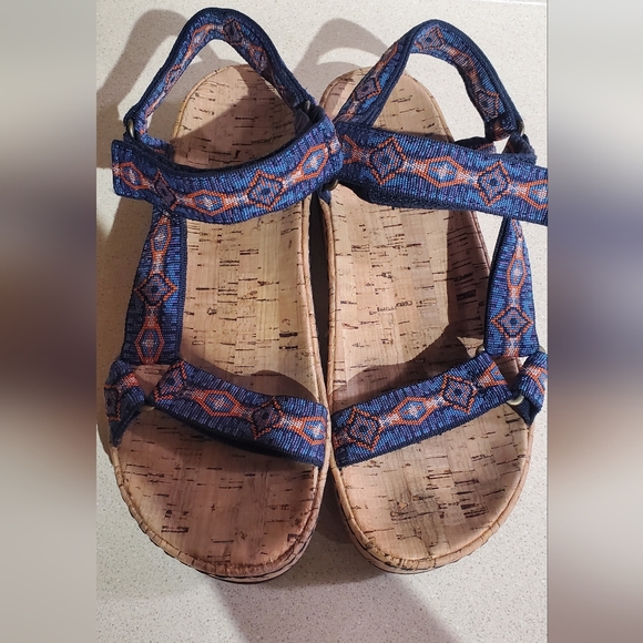 🔥 BORN Sirena Sandals – Size 8 – Navy/Orange – Cork‎ Footbed 🔥 - Picture 4 of 6